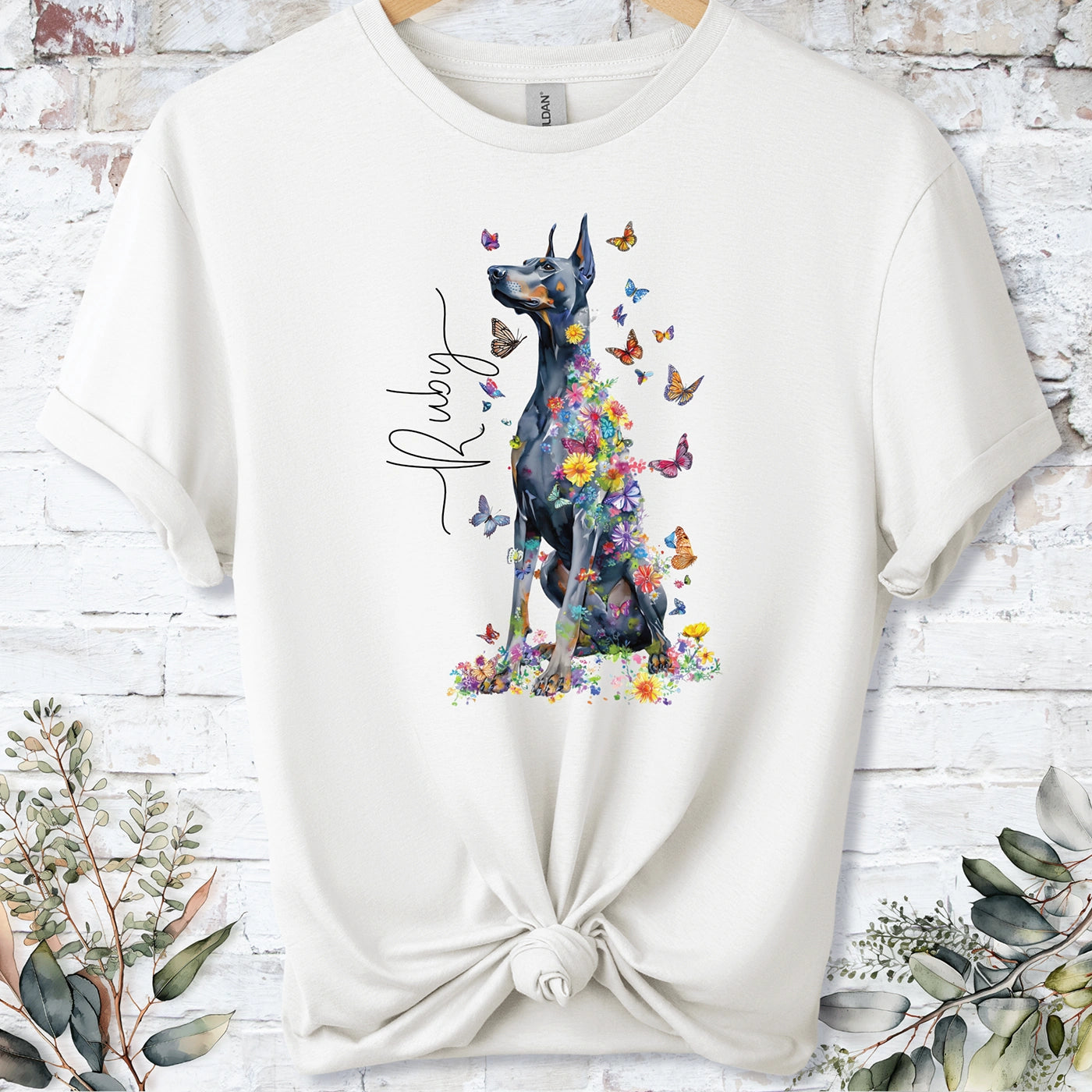 Doberman Pinscher #9 Floral Personalized T shirt