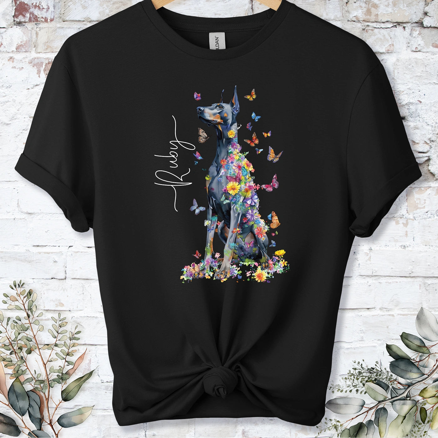 Doberman Pinscher #9 Floral Personalized T shirt
