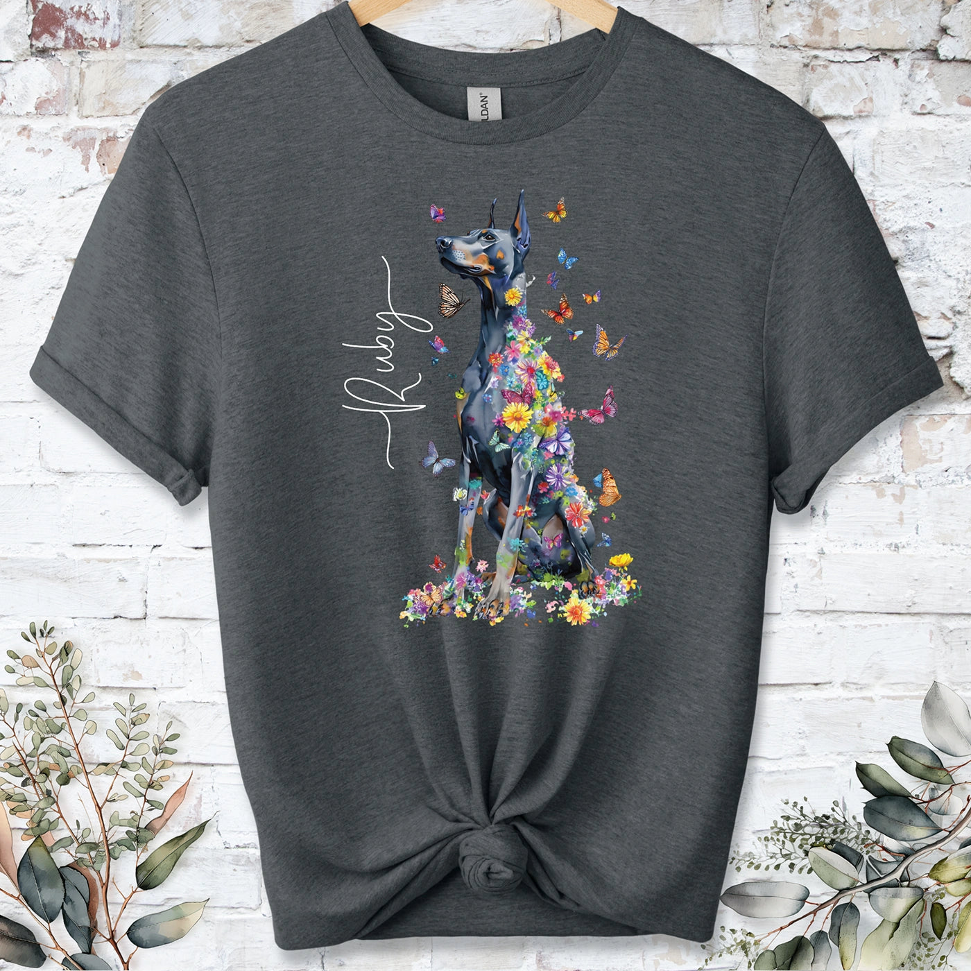 Doberman Pinscher #9 Floral Personalized T shirt