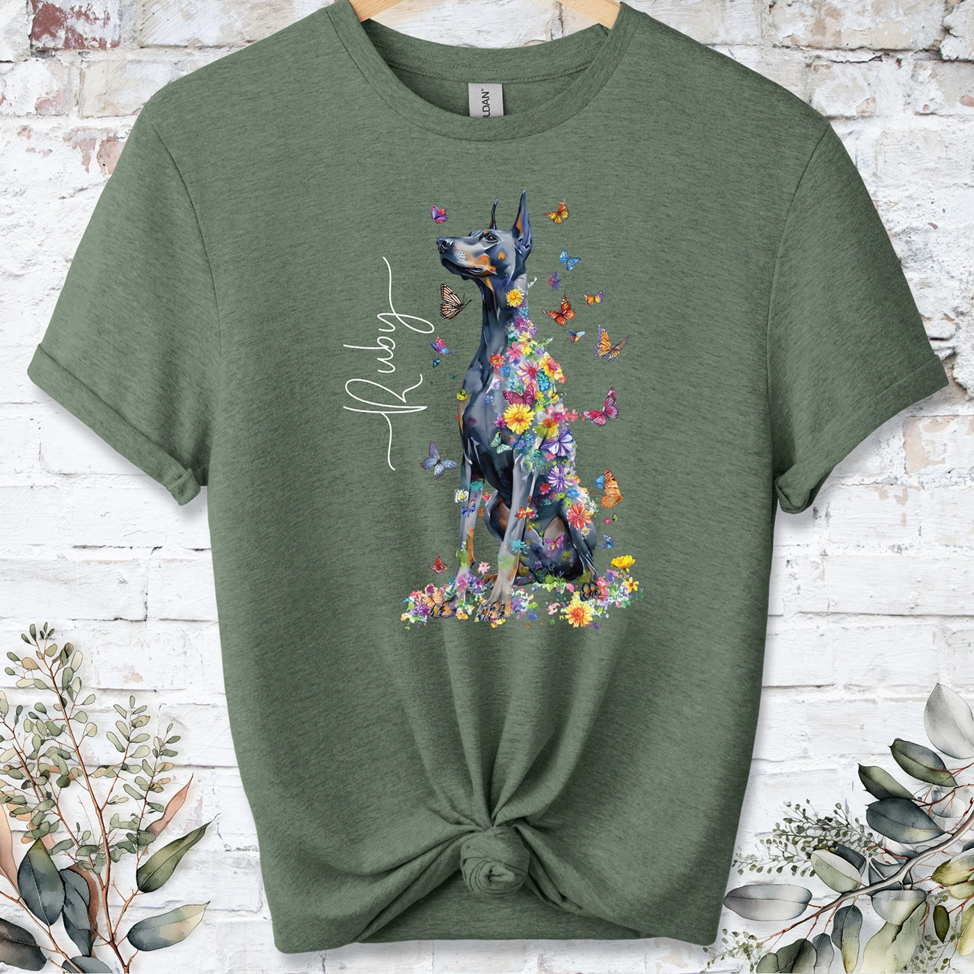 Doberman Pinscher #9 Floral Personalized T shirt