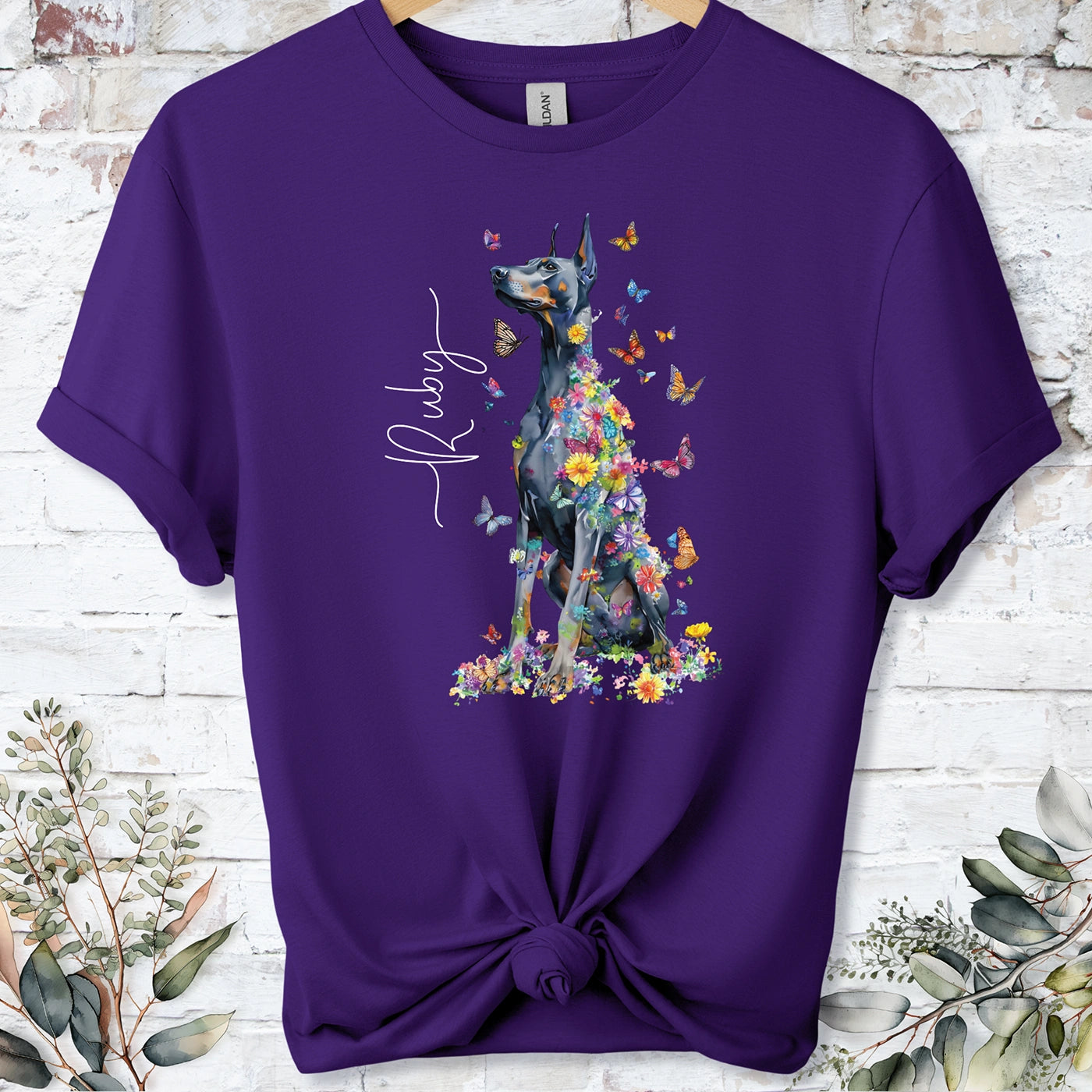 Doberman Pinscher #9 Floral Personalized T shirt