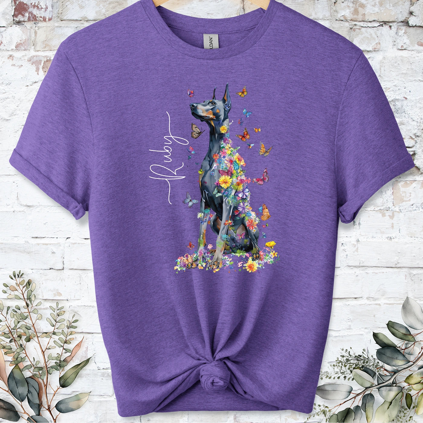 Doberman Pinscher #9 Floral Personalized T shirt