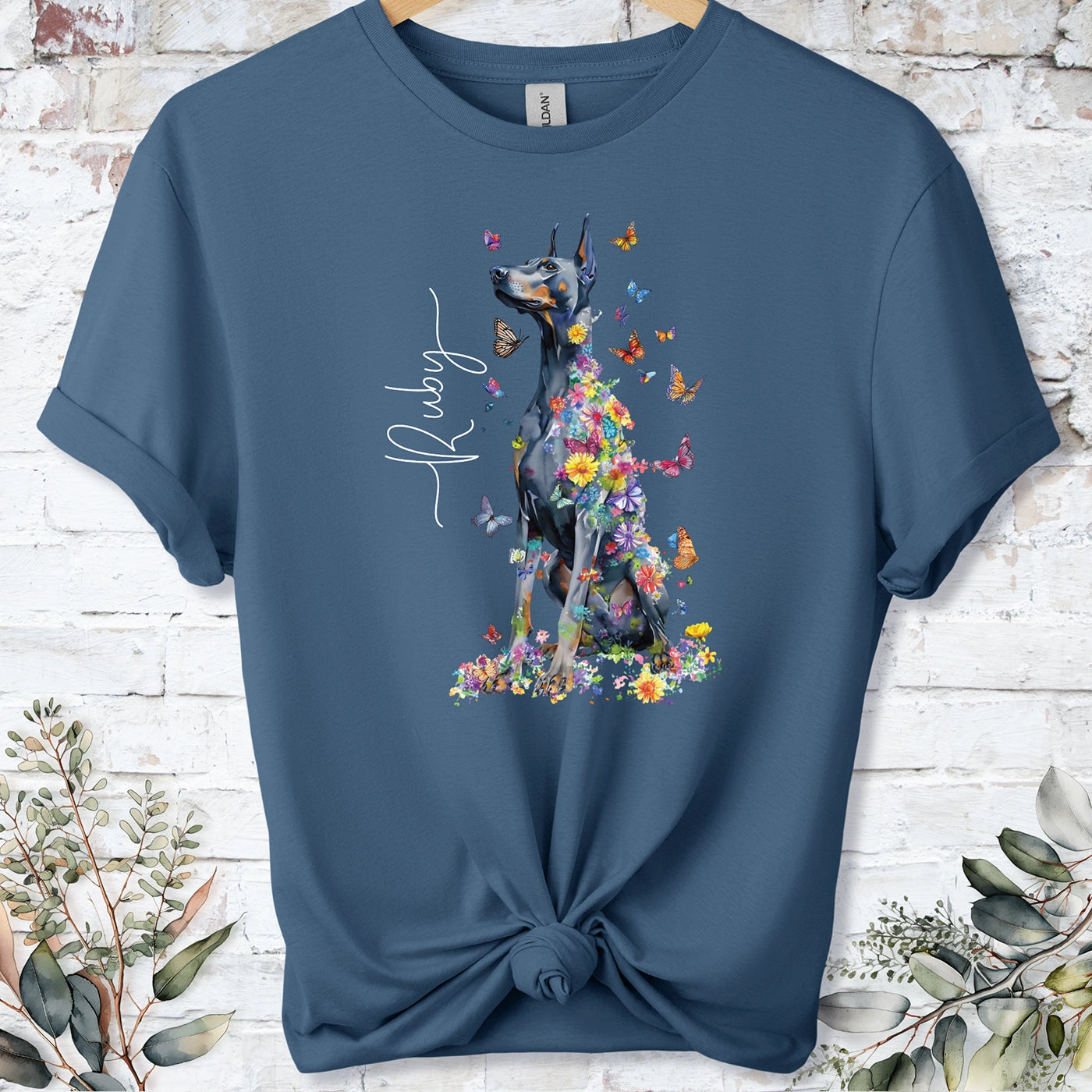 Doberman Pinscher #9 Floral Personalized T shirt