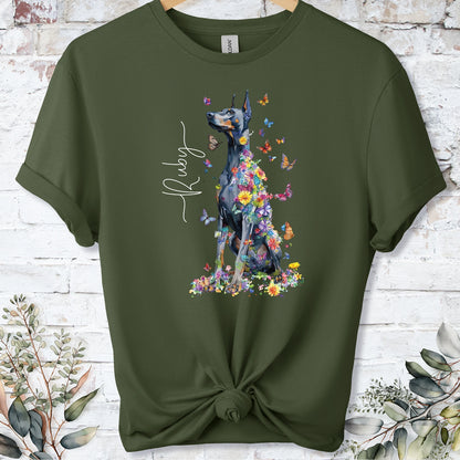 Doberman Pinscher #9 Floral Personalized T shirt