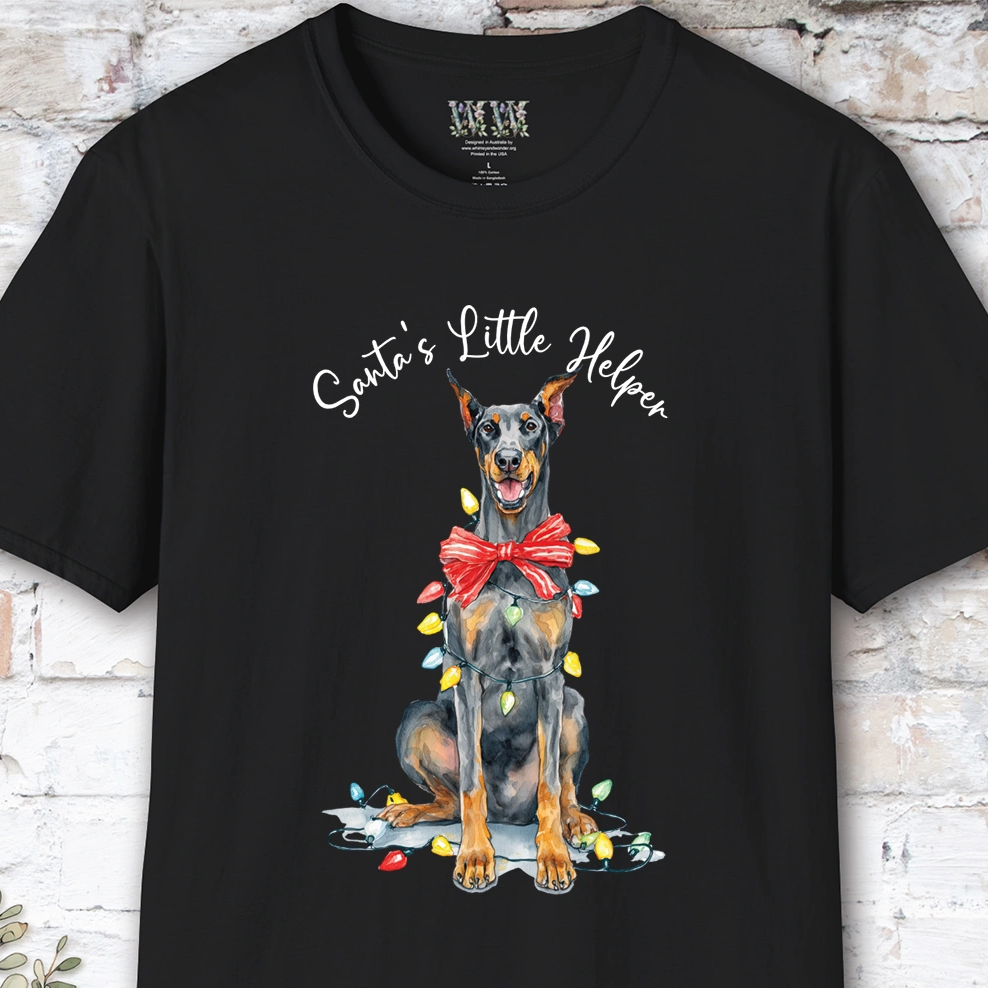 Doberman Pinscher #1 (Crop ears) Santa's little helper. unisex T shirt