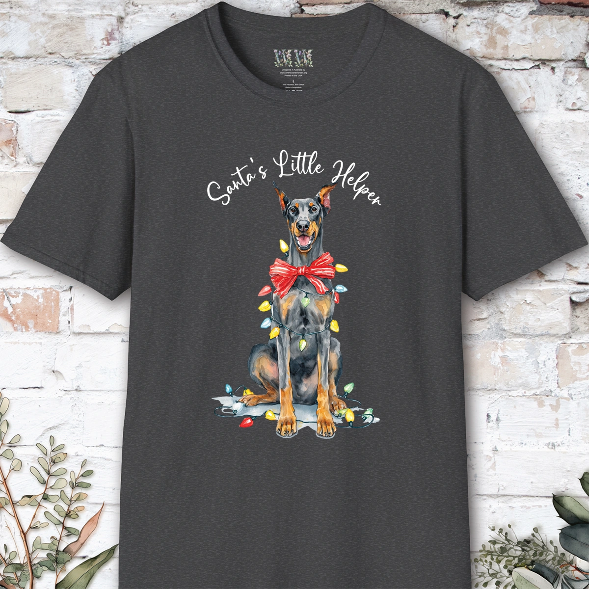 Doberman Pinscher #1 (Crop ears) Santa's little helper. unisex T shirt
