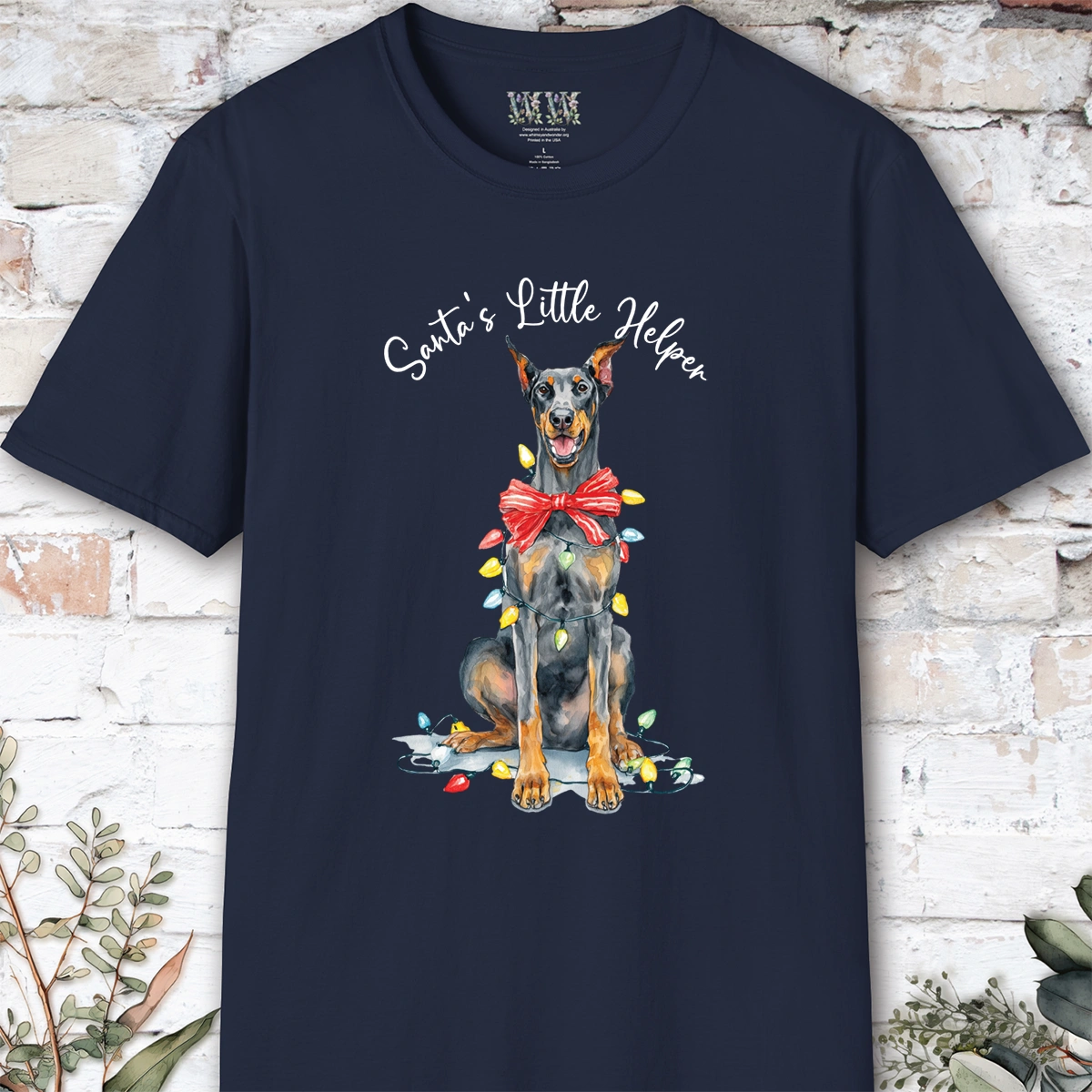 Doberman Pinscher #1 (Crop ears) Santa's little helper. unisex T shirt