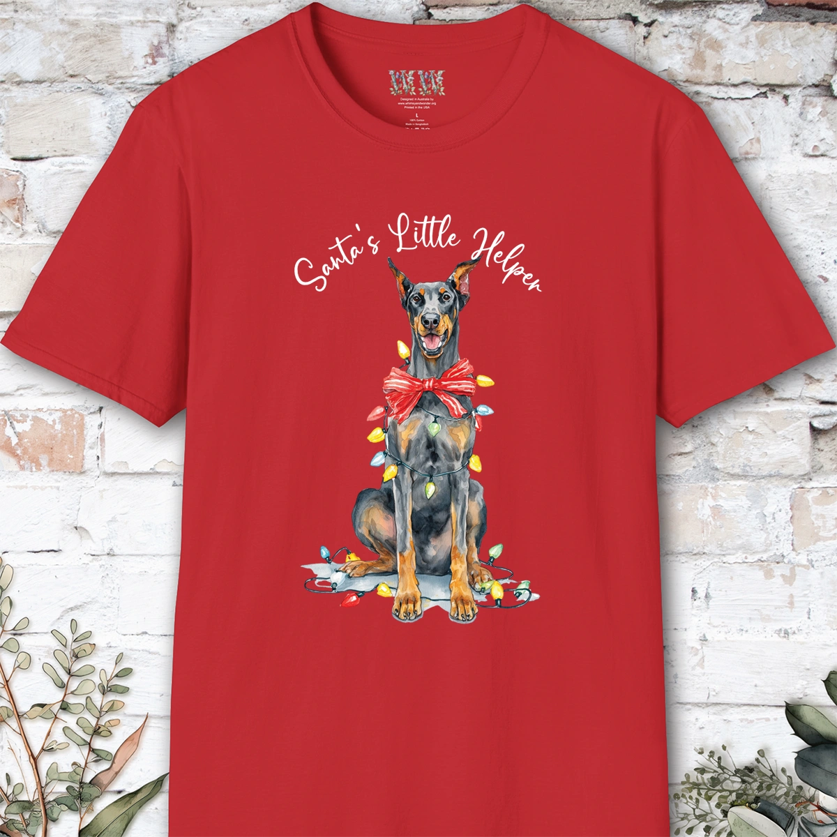 Doberman Pinscher #1 (Crop ears) Santa's little helper. unisex T shirt