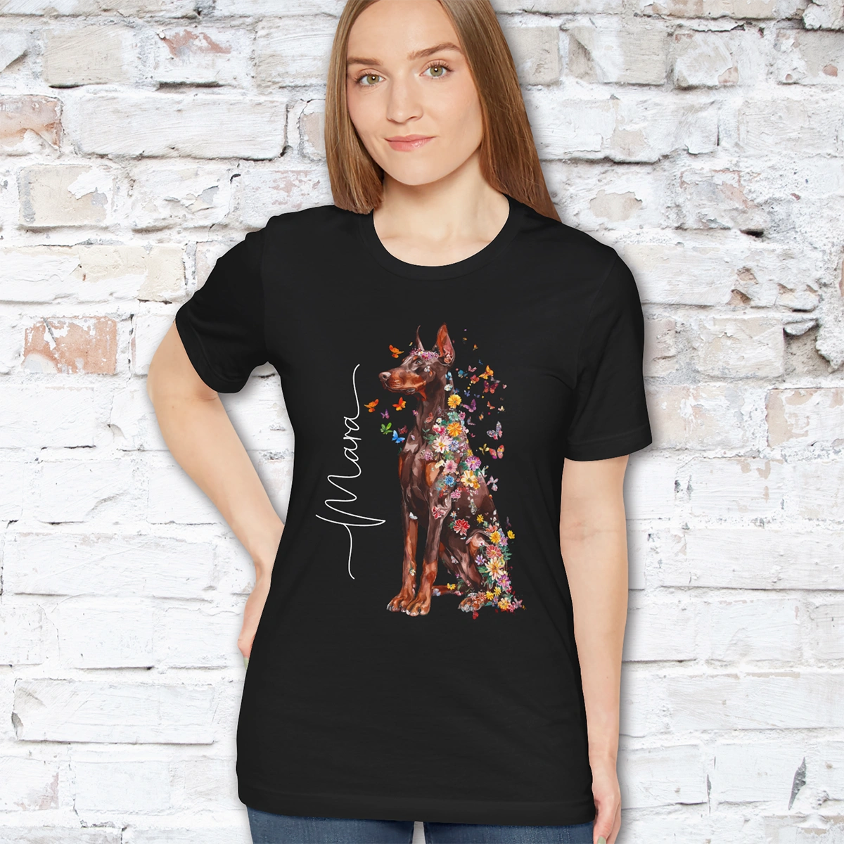 Doberman Pinscher #3 Floral Personalized T shirt