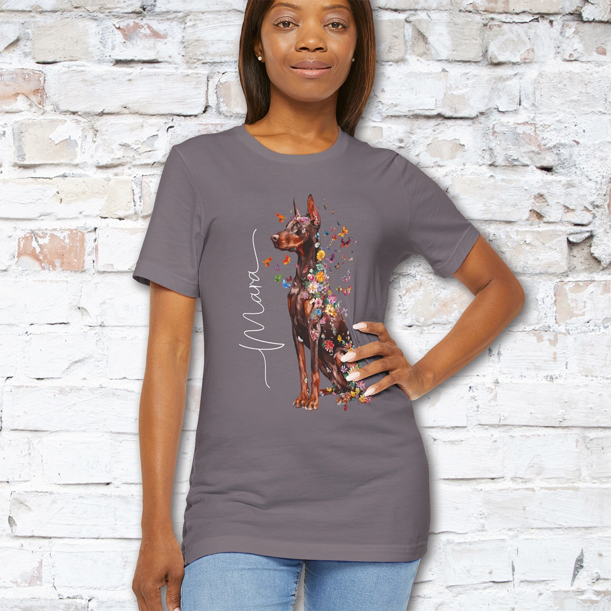 Doberman Pinscher #3 Floral Personalized T shirt