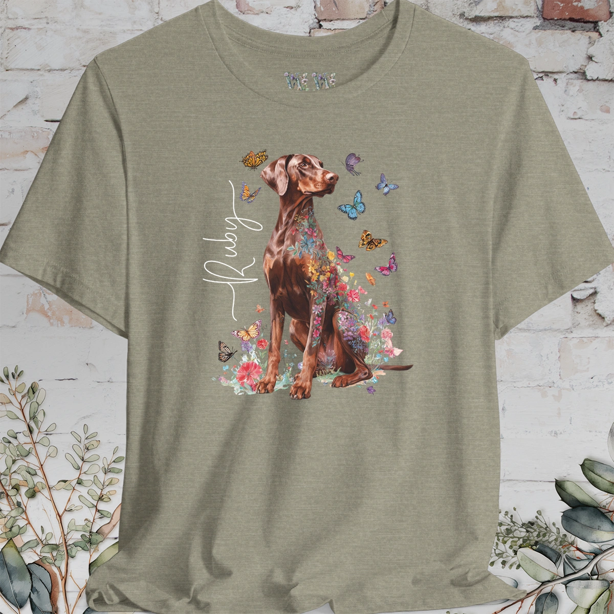 Doberman Pinscher #5 Floral Personalized T shirt