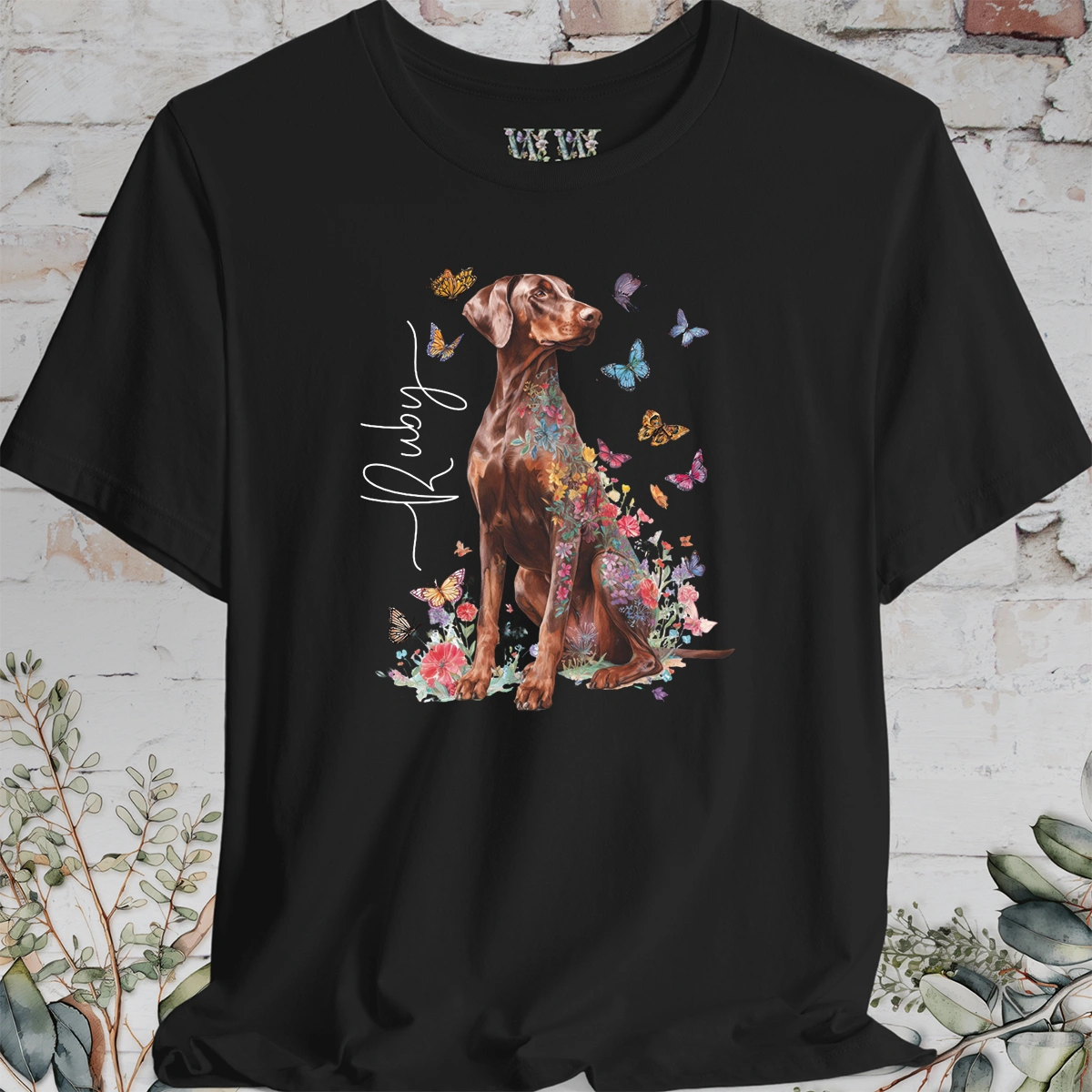 Doberman Pinscher #5 Floral Personalized T shirt