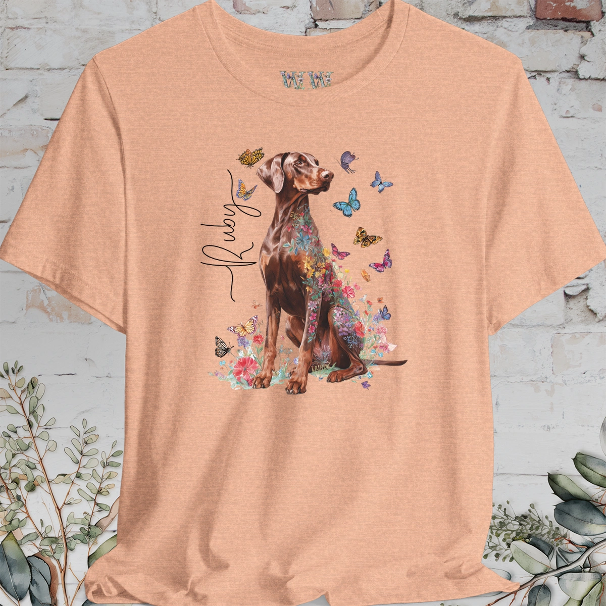 Doberman Pinscher #5 Floral Personalized T shirt