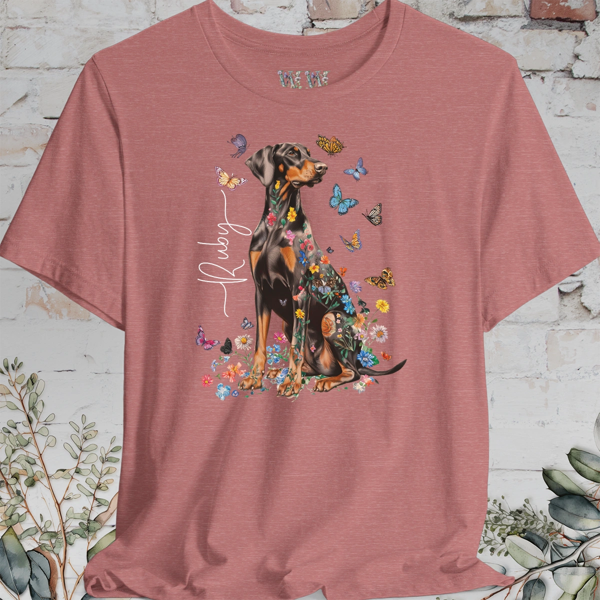 Doberman Pinscher #6 Floral Personalized T shirt