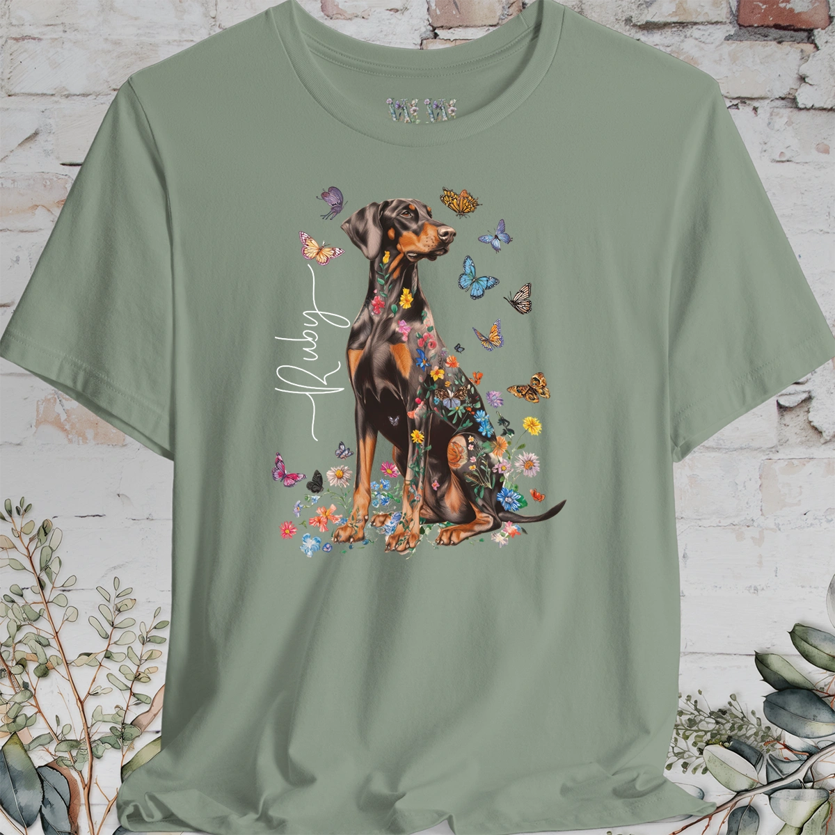 Doberman Pinscher #6 Floral Personalized T shirt