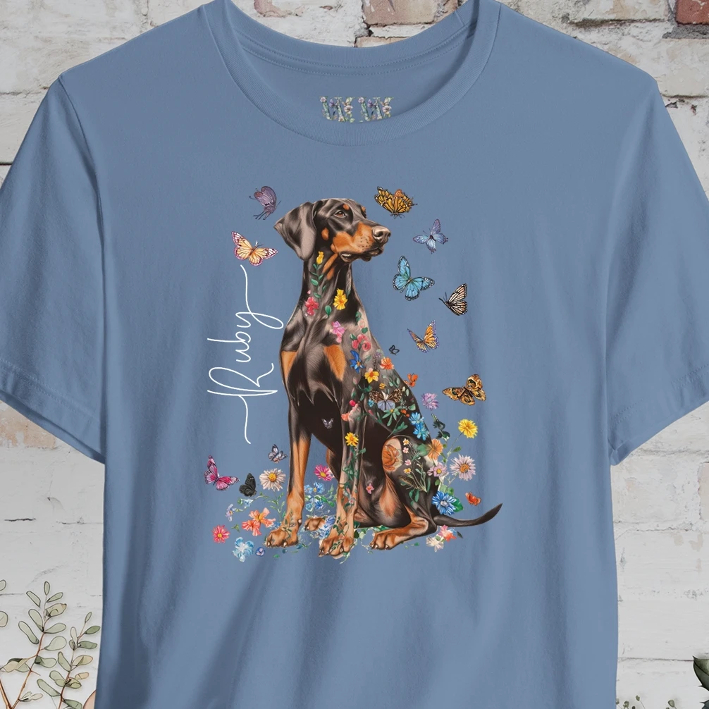 Doberman Pinscher #6 Floral Personalized T shirt