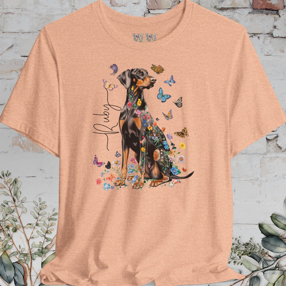 Doberman Pinscher #6 Floral Personalized T shirt