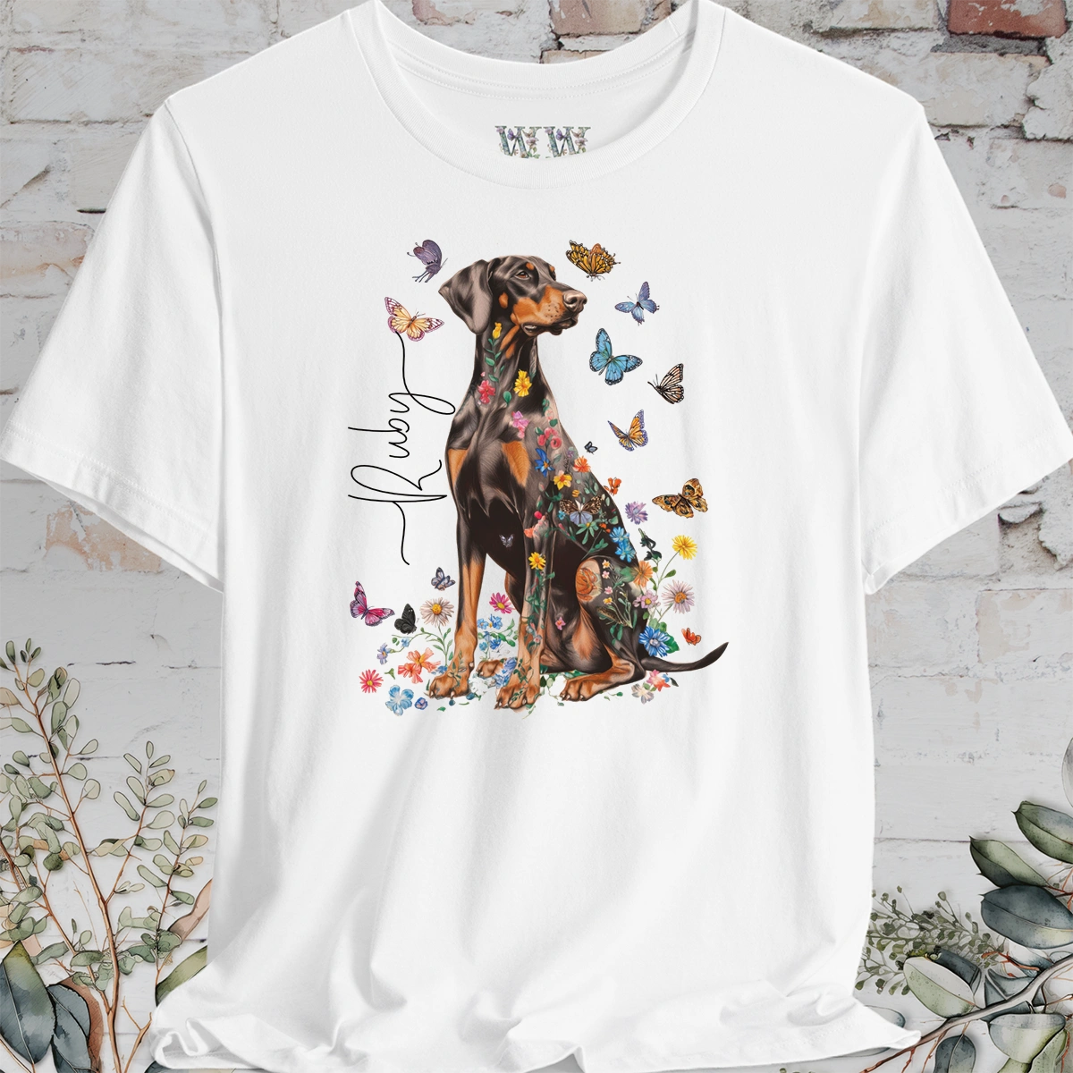 Doberman Pinscher #6 Floral Personalized T shirt