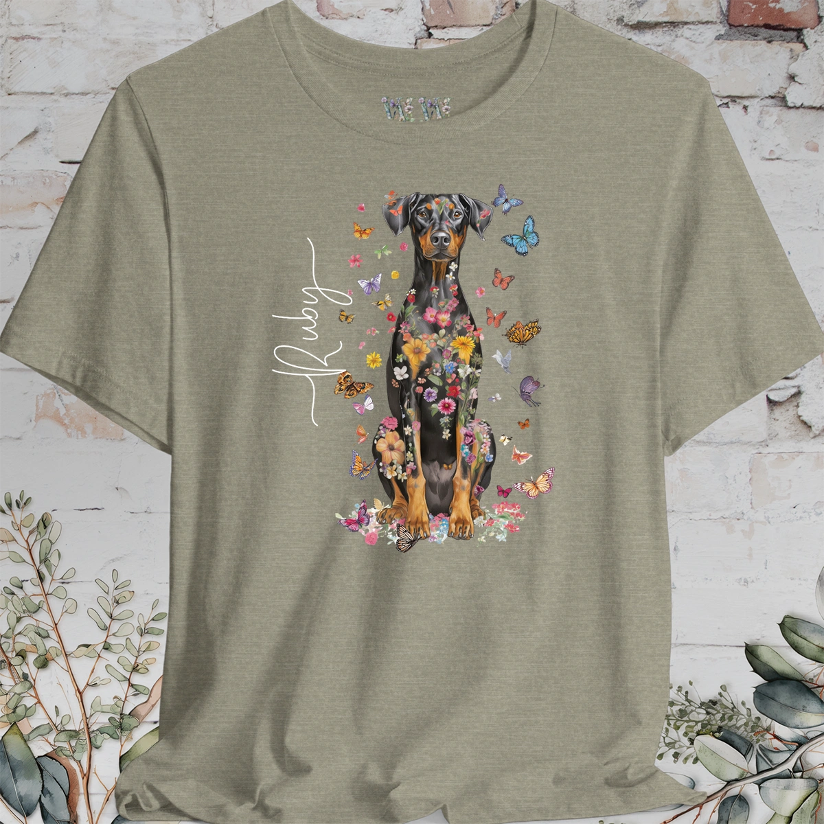 Doberman Pinscher #7 Floral Personalized T shirt