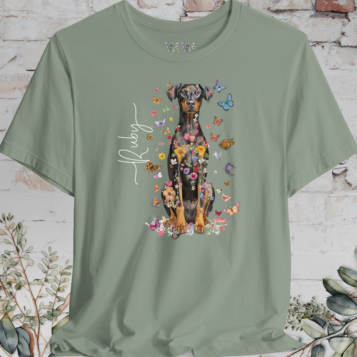 Doberman Pinscher #7 Floral Personalized T shirt