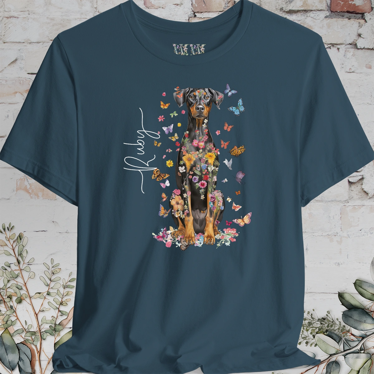 Doberman Pinscher #7 Floral Personalized T shirt