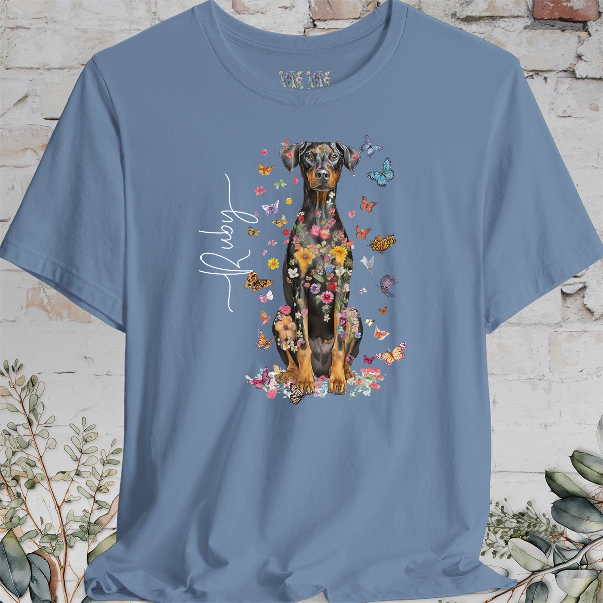 Doberman Pinscher #7 Floral Personalized T shirt