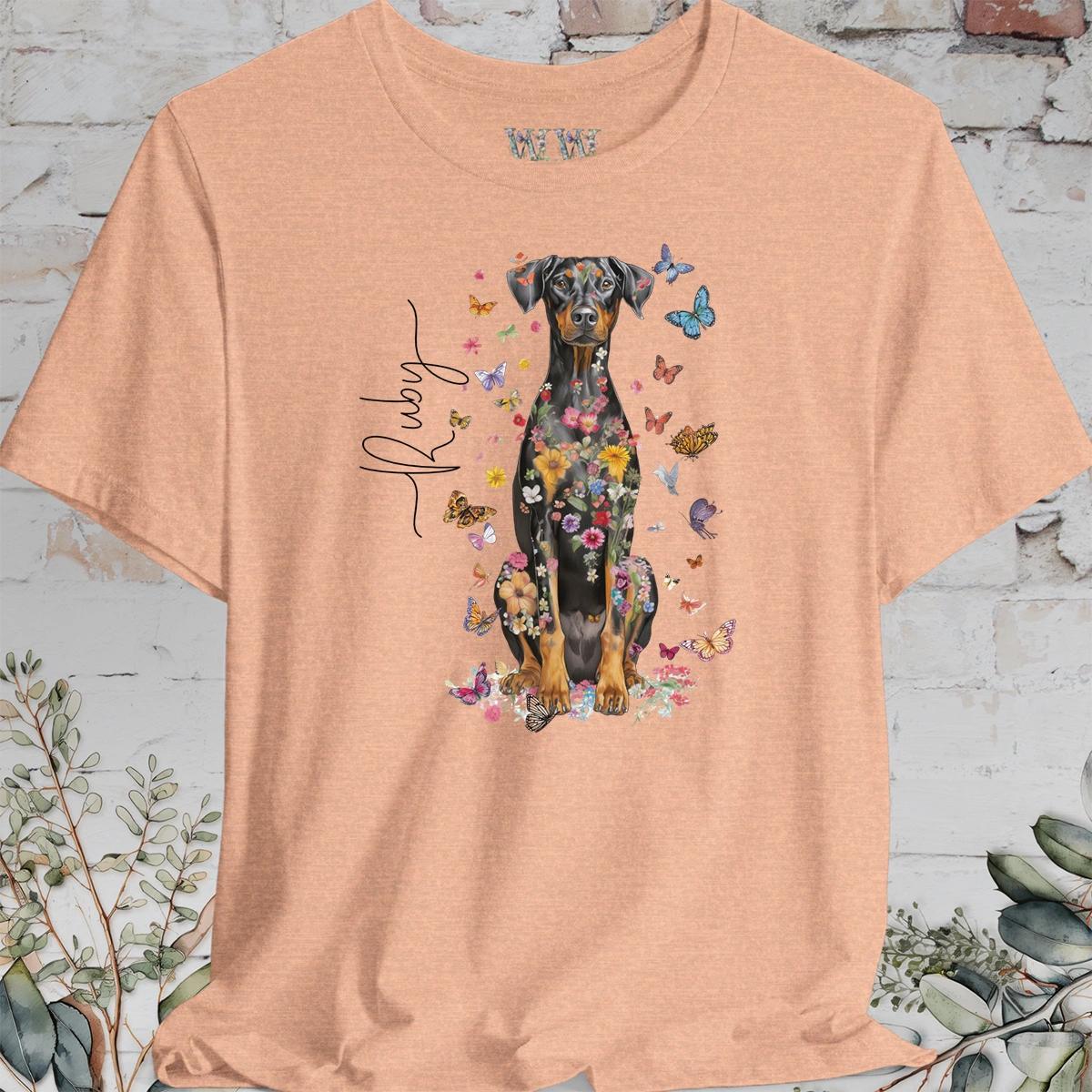 Doberman Pinscher #7 Floral Personalized T shirt