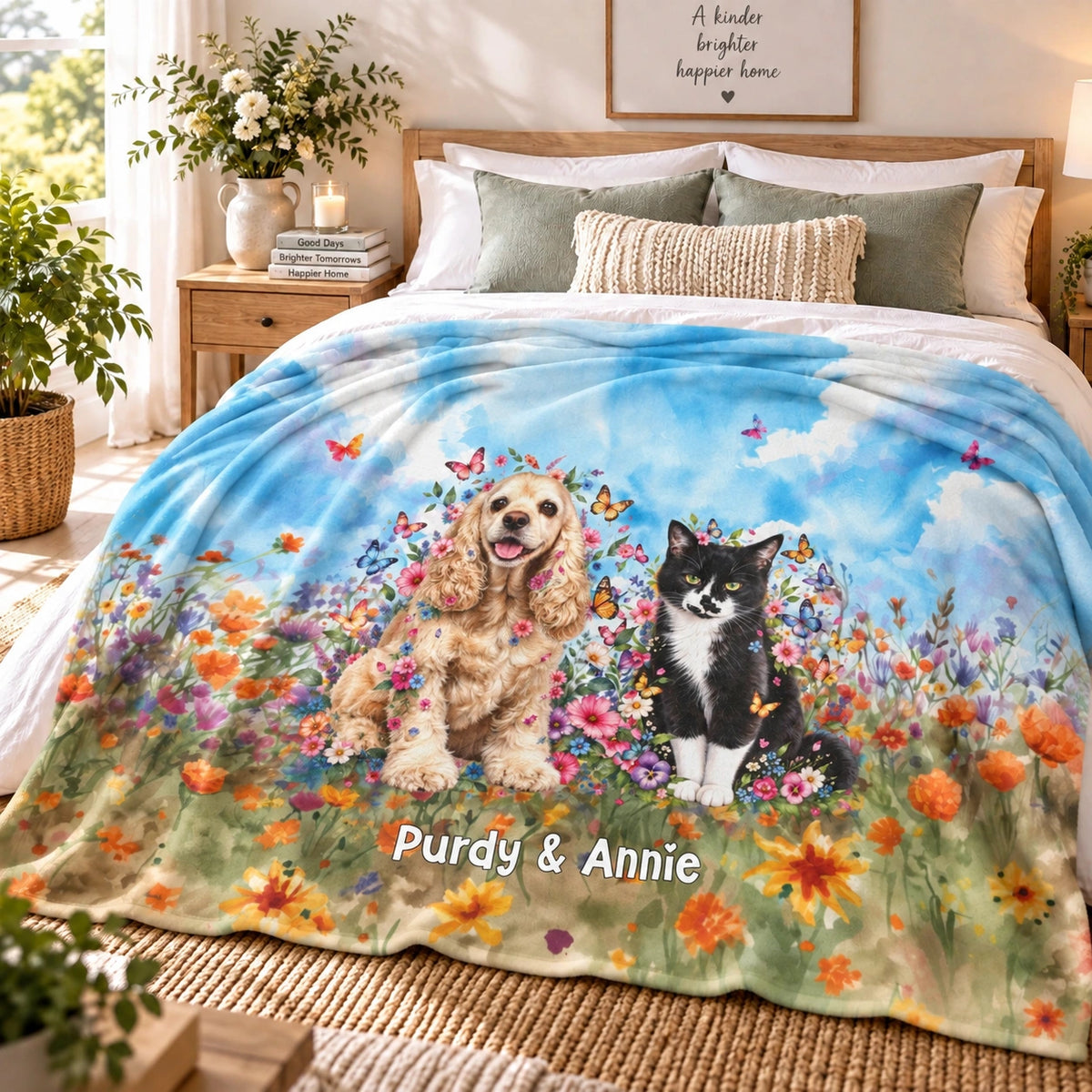 DUO (2 pets) - ANY DESIGN Floral Personalised Meadow Blanket