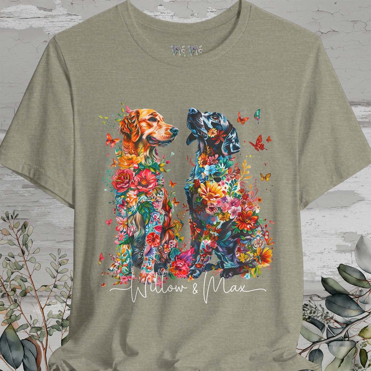 DUO floral personalized T-shirt. Choose 2 breeds