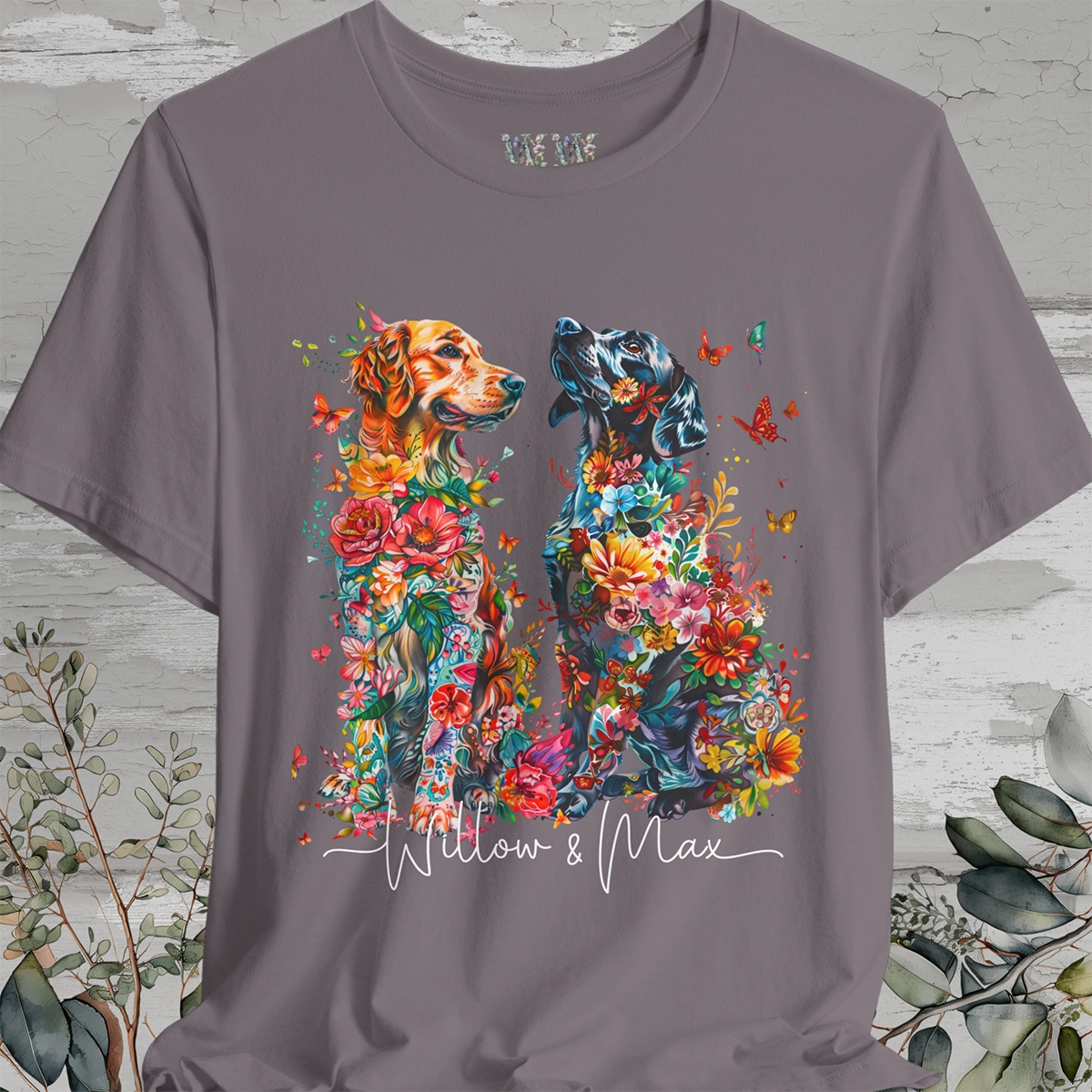 DUO floral personalized T-shirt. Choose 2 breeds