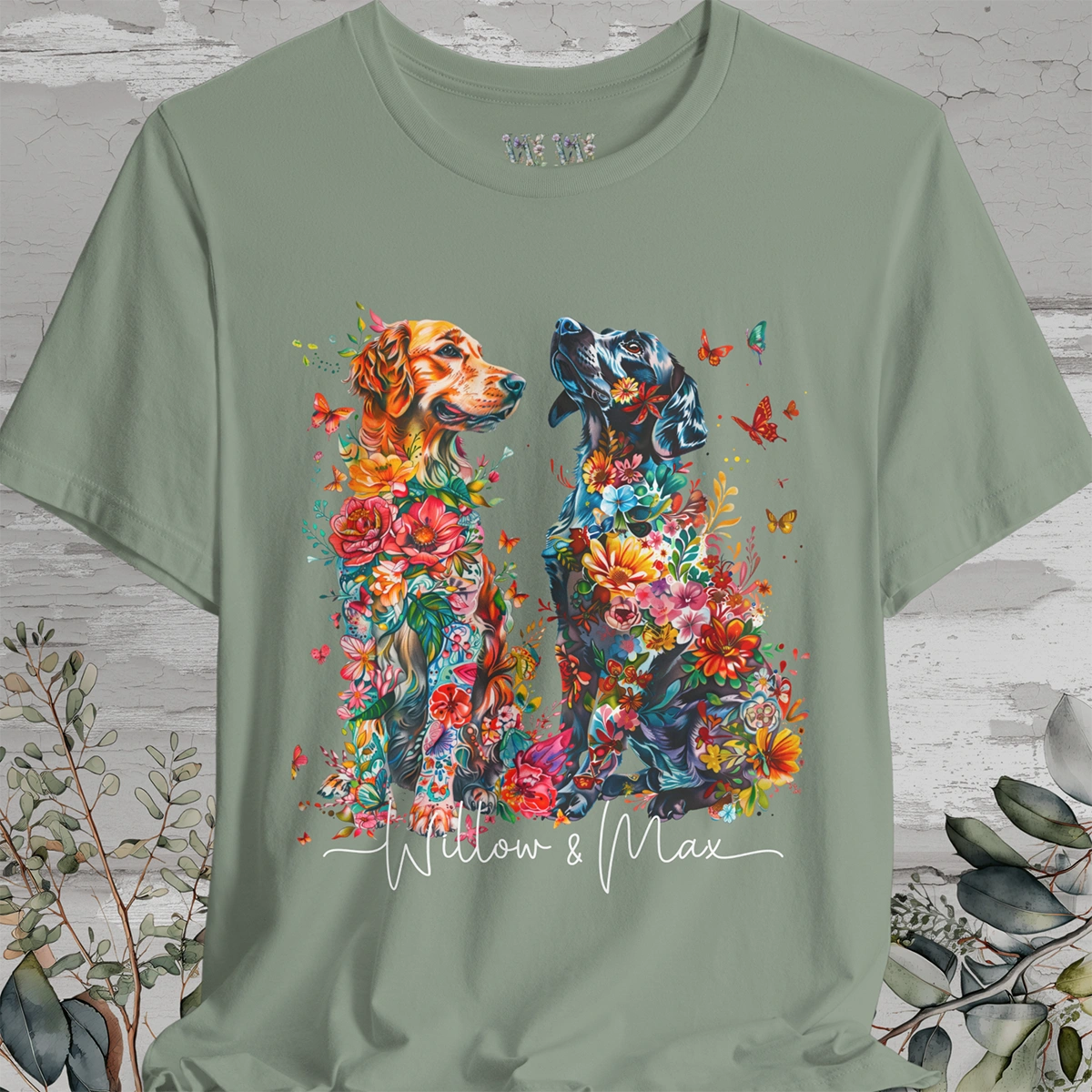 DUO floral personalized T-shirt. Choose 2 breeds