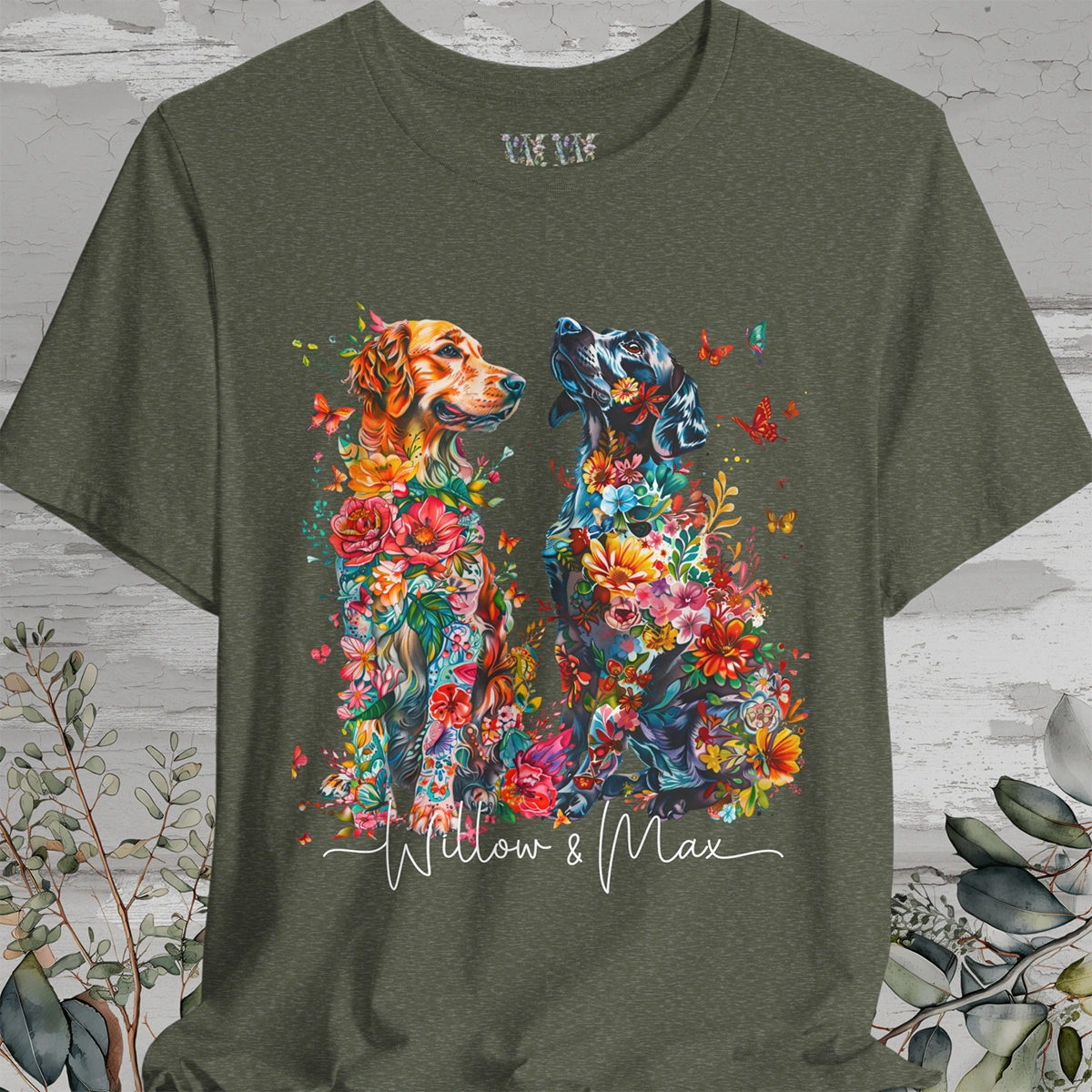 DUO floral personalized T-shirt. Choose 2 breeds