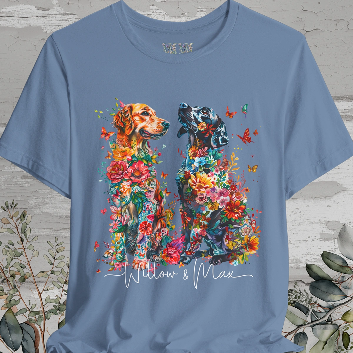 DUO floral personalized T-shirt. Choose 2 breeds