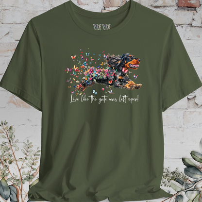 English Cocker Spaniel #3 "Live like the gate was left open" Unisex T shirt