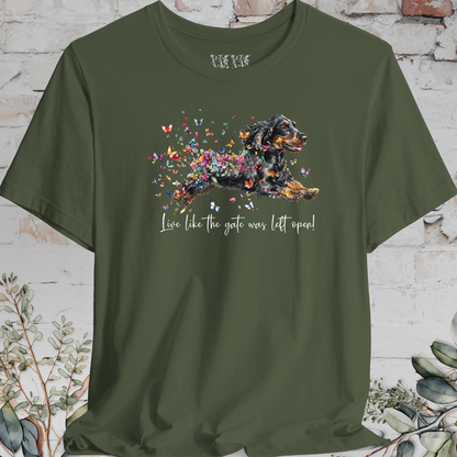 English Cocker Spaniel #4 "Live like the gate was left open" Unisex T shirt