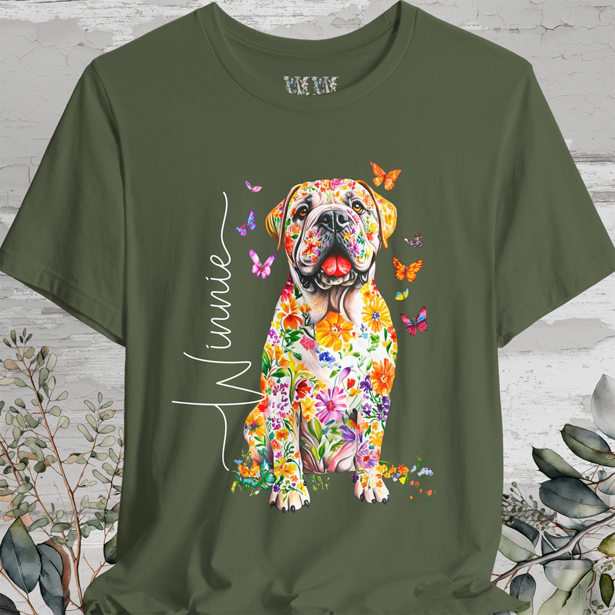 English Mastiff #2 Floral Personalized T shirt