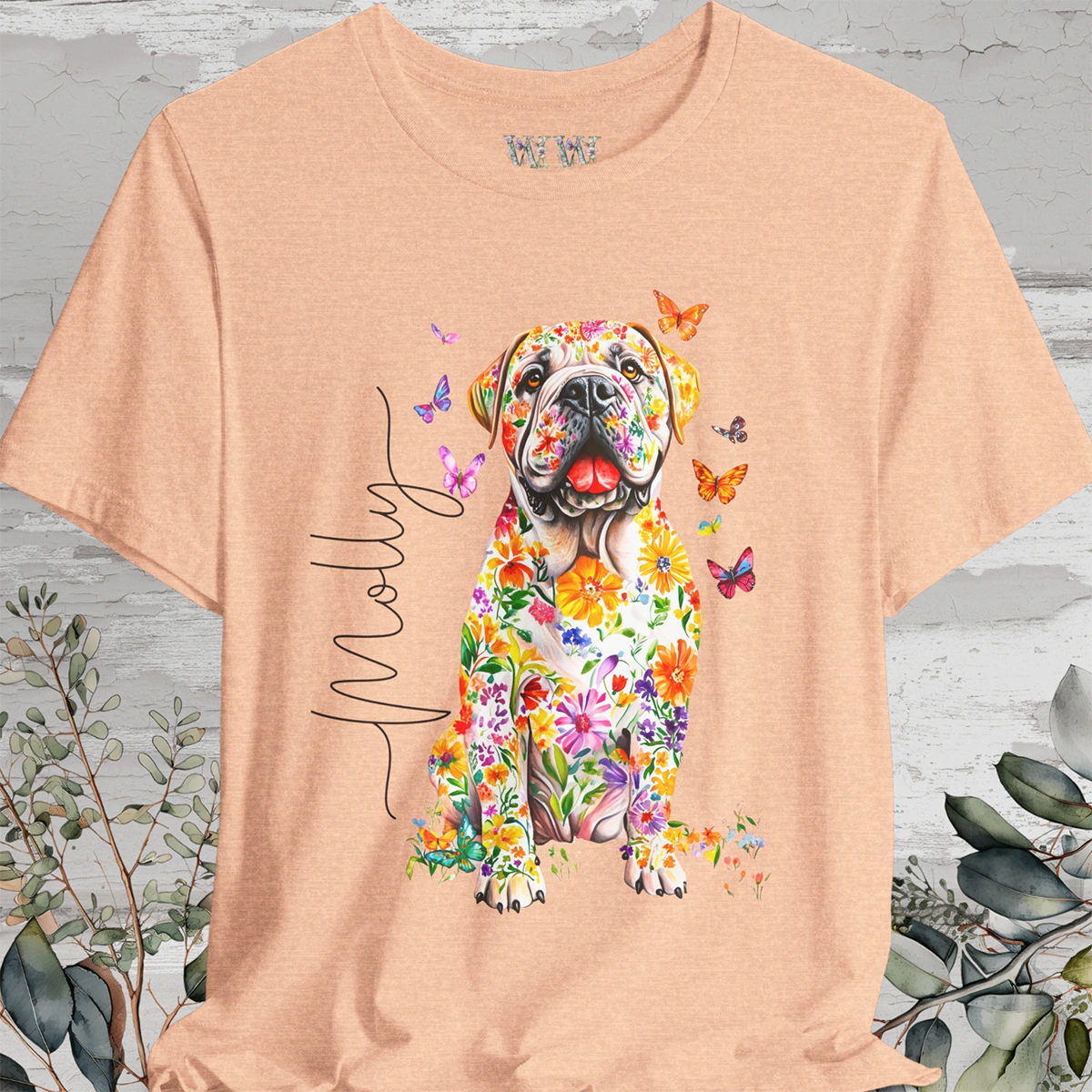 English Mastiff #2 Floral Personalized T shirt