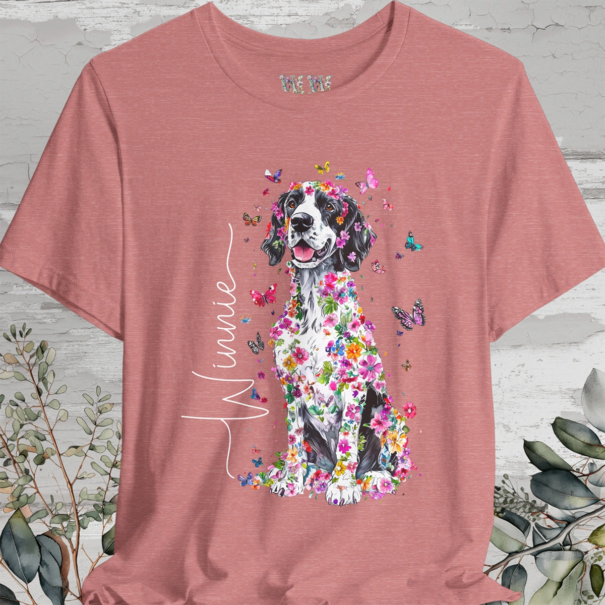 English Setter #1 Floral Personalized T shirt