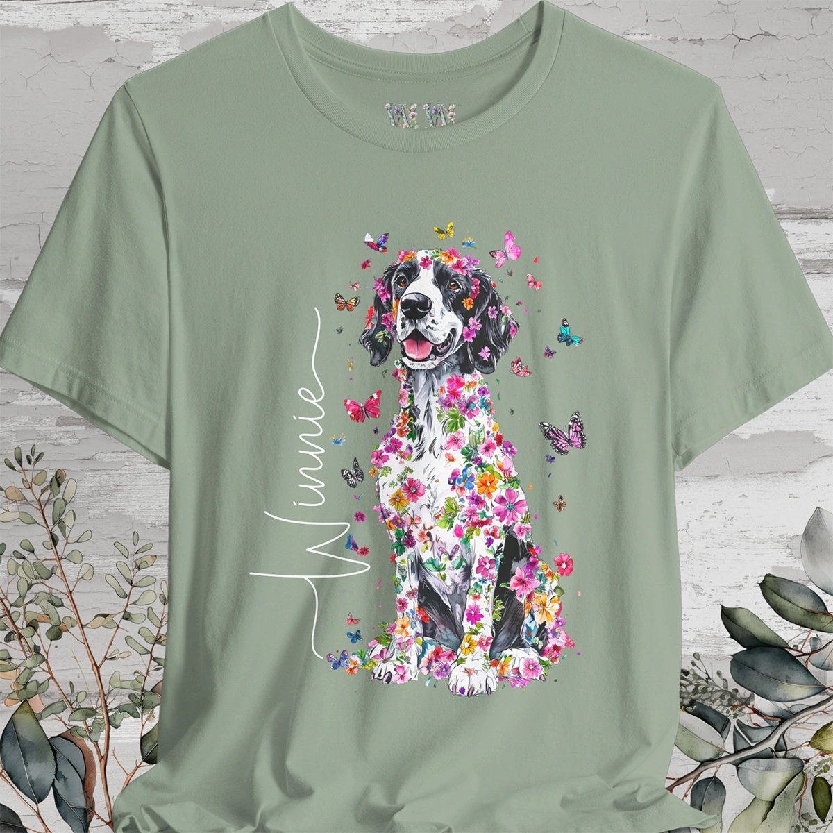 English Setter #1 Floral Personalized T shirt