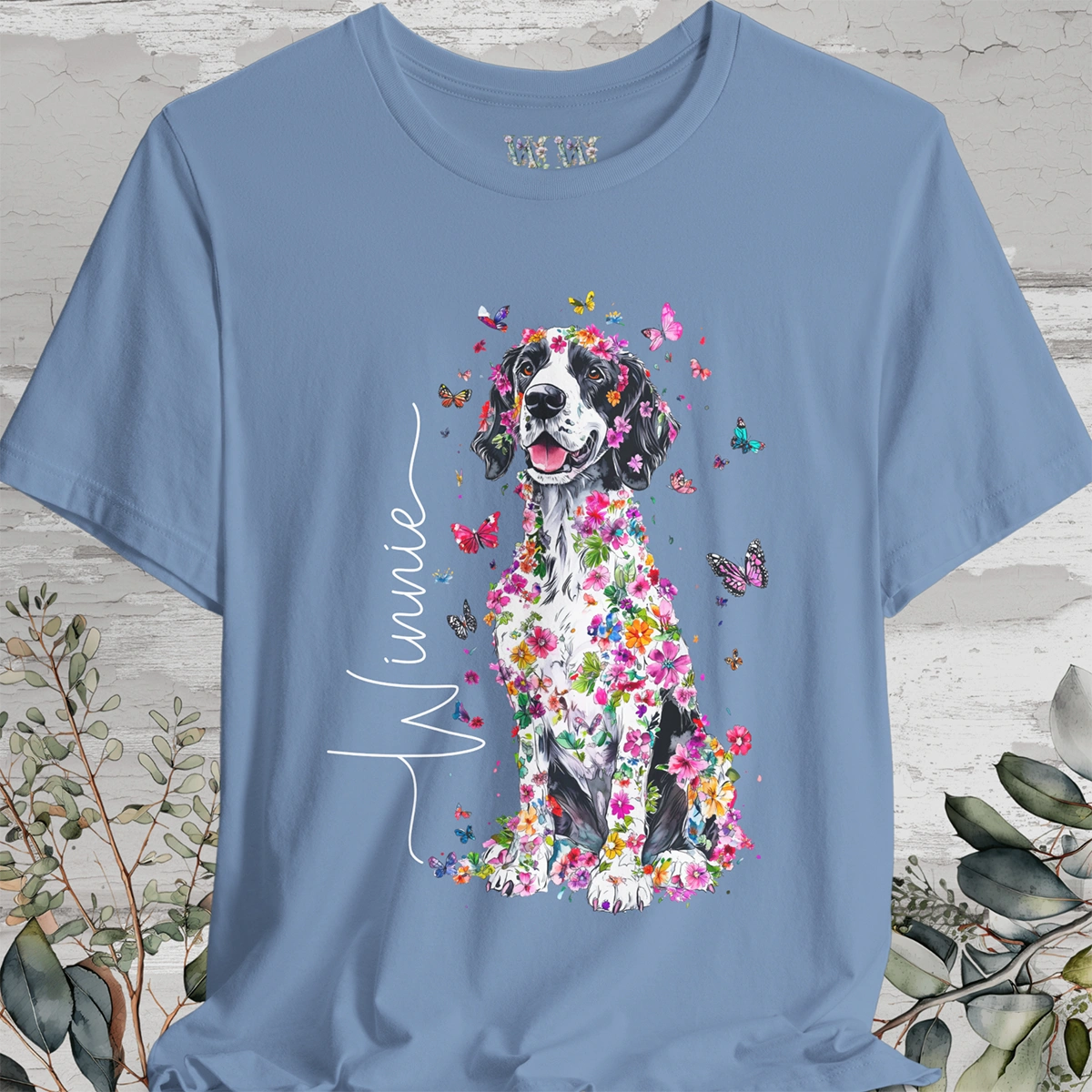 English Setter #1 Floral Personalized T shirt