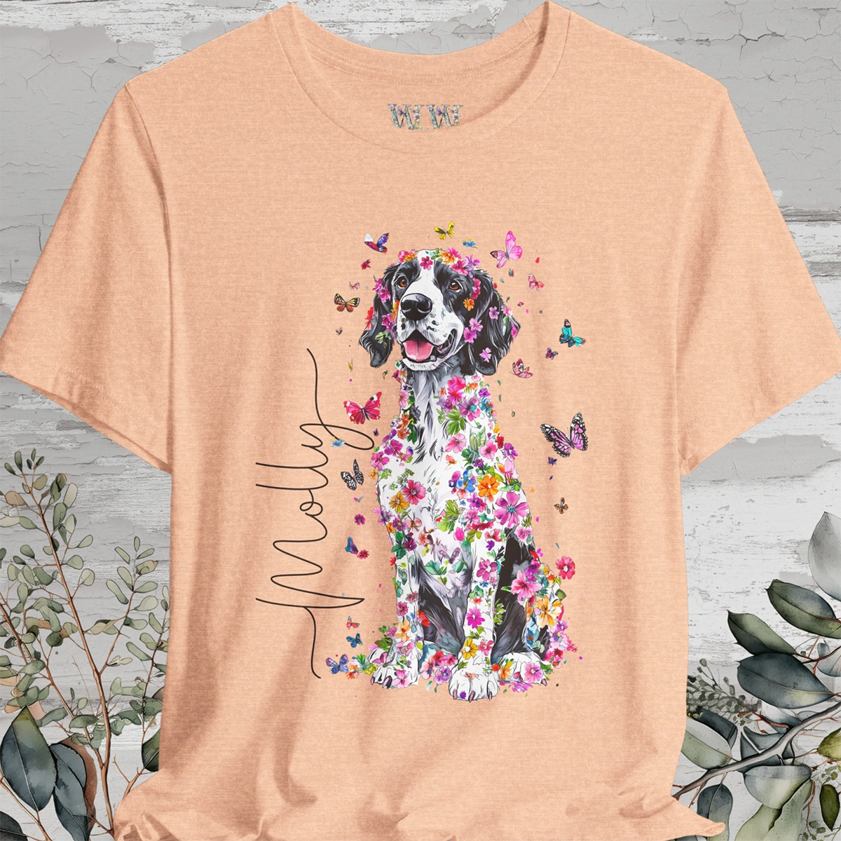 English Setter #1 Floral Personalized T shirt