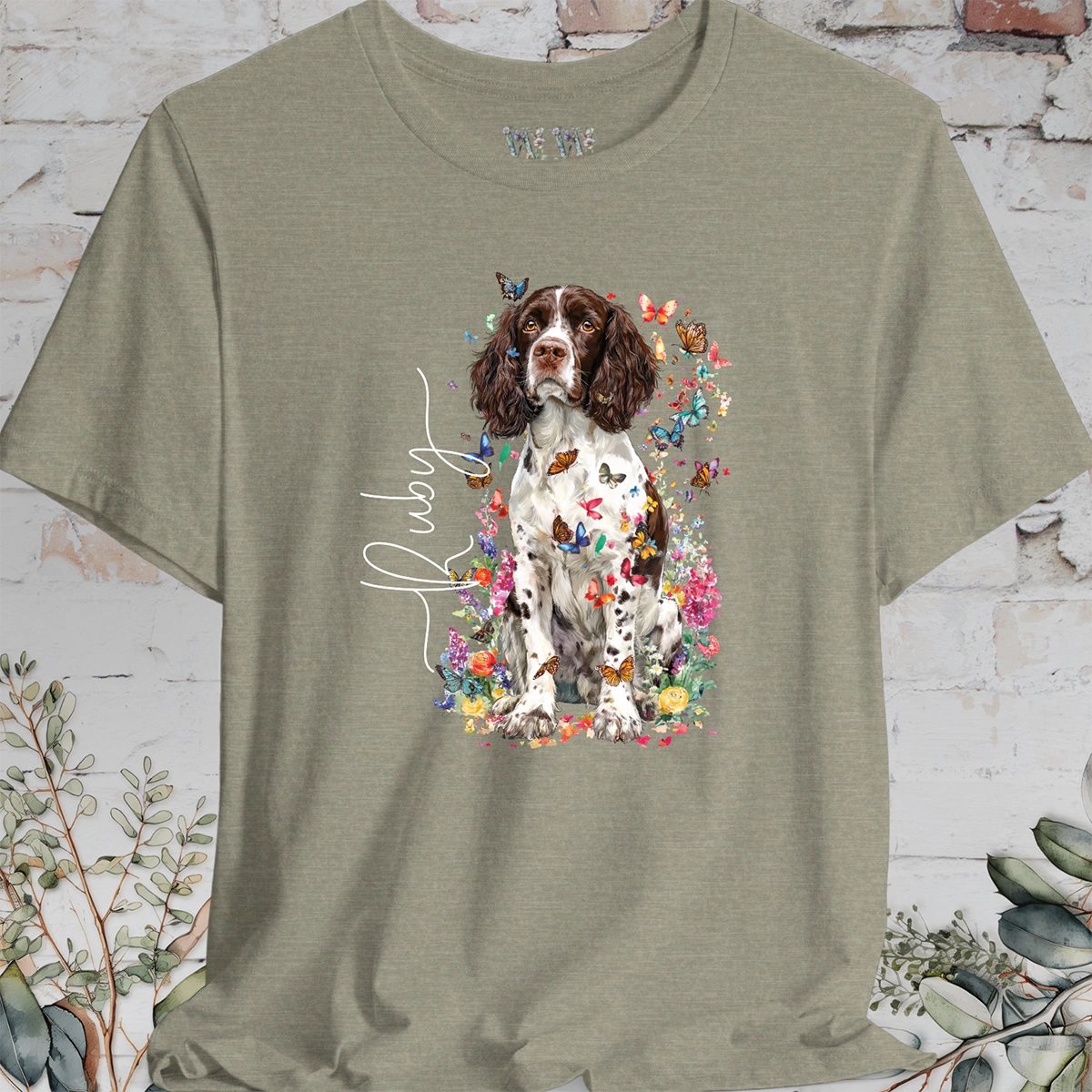 English Springer Spaniel #4 Floral Personalized T shirt