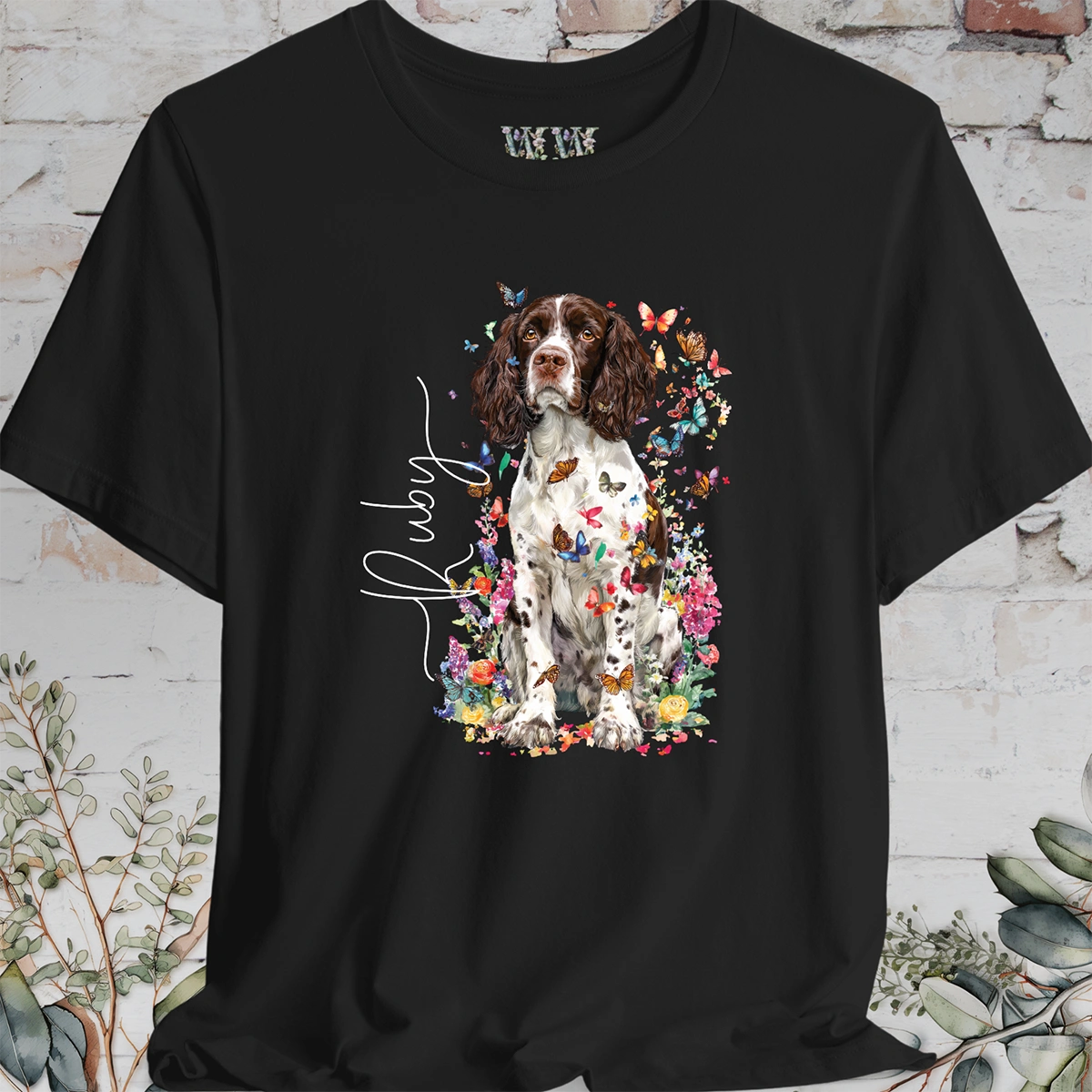English Springer Spaniel #4 Floral Personalized T shirt