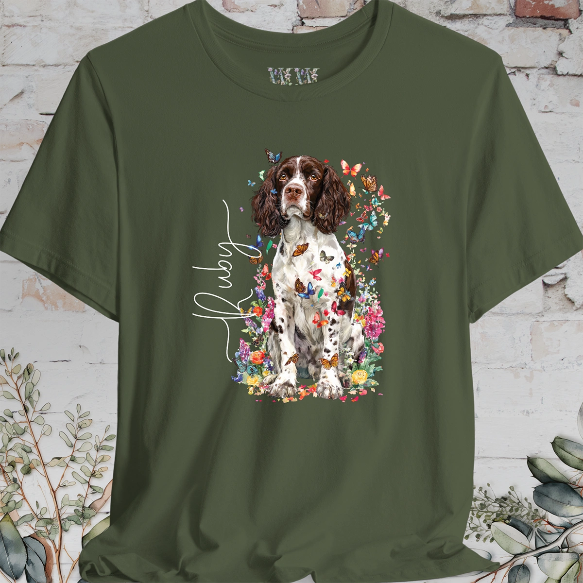 English Springer Spaniel #4 Floral Personalized T shirt