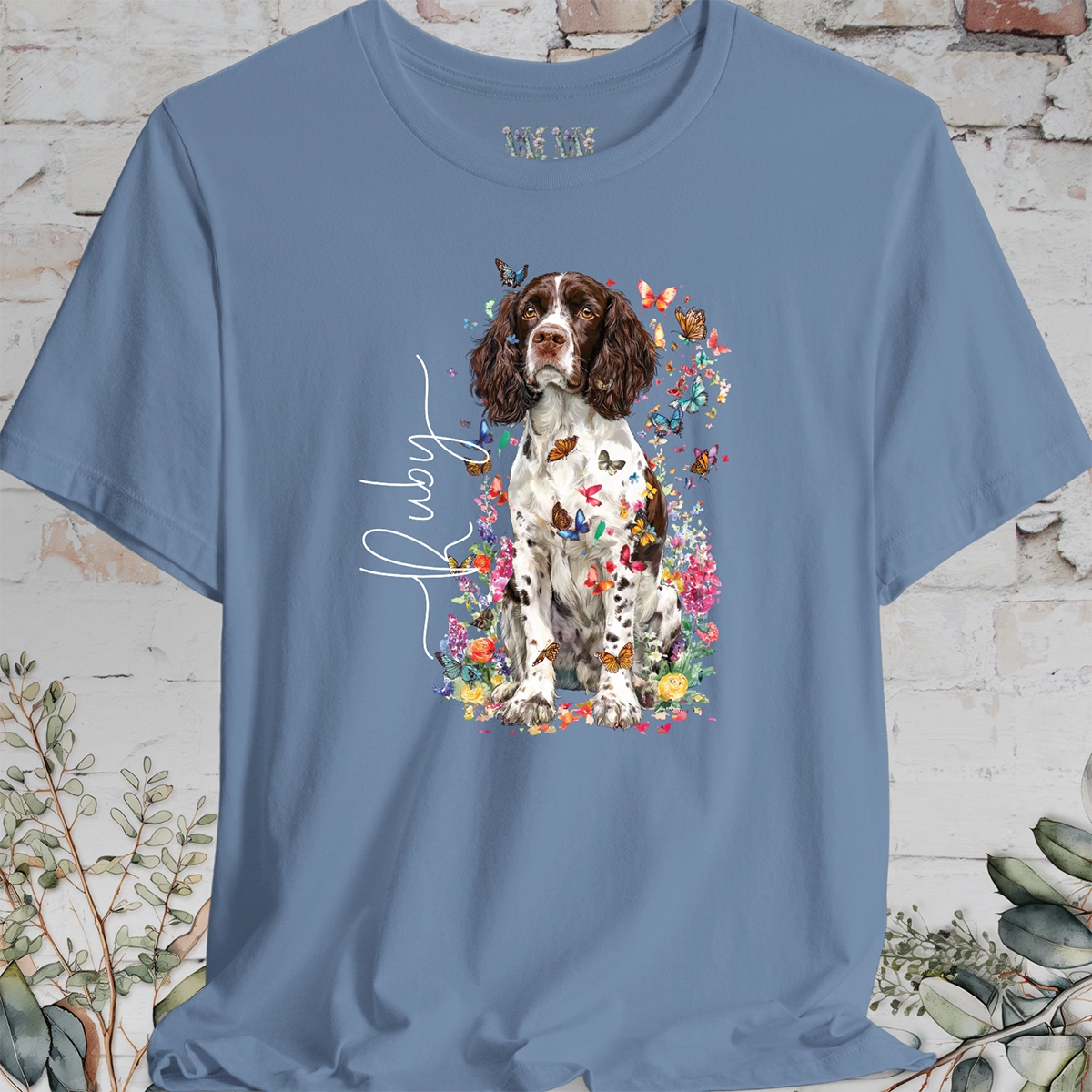 English Springer Spaniel #4 Floral Personalized T shirt