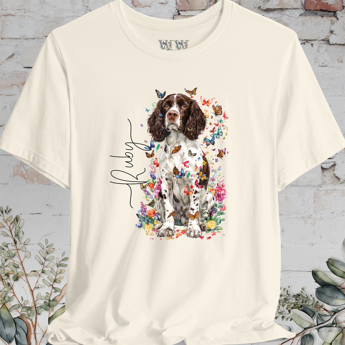 English Springer Spaniel #4 Floral Personalized T shirt