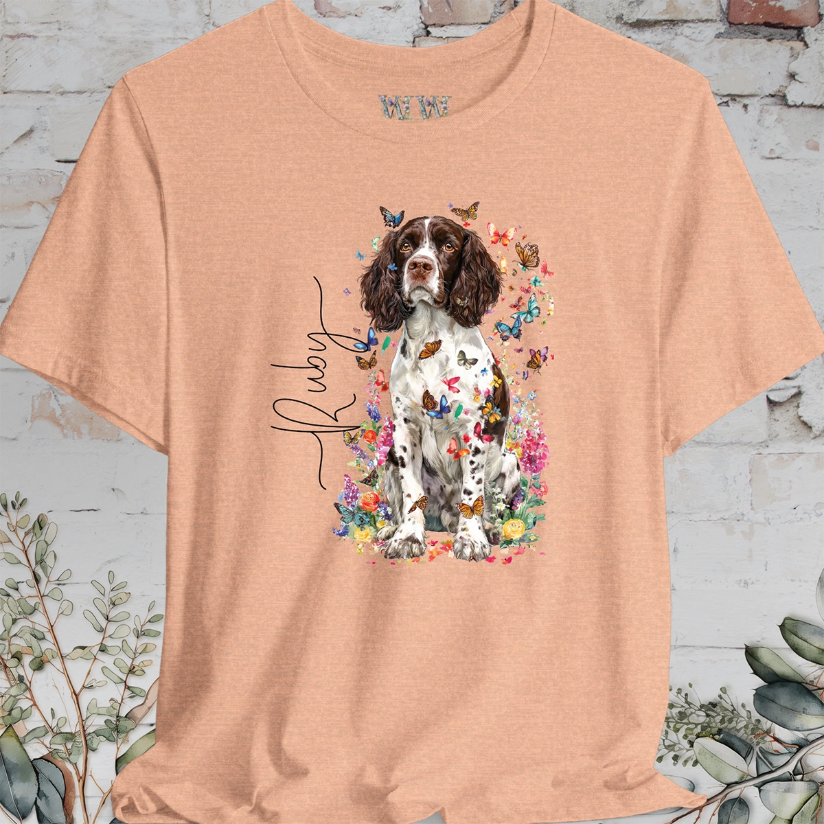 English Springer Spaniel #4 Floral Personalized T shirt