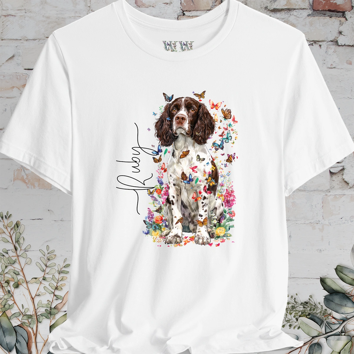 English Springer Spaniel #4 Floral Personalized T shirt