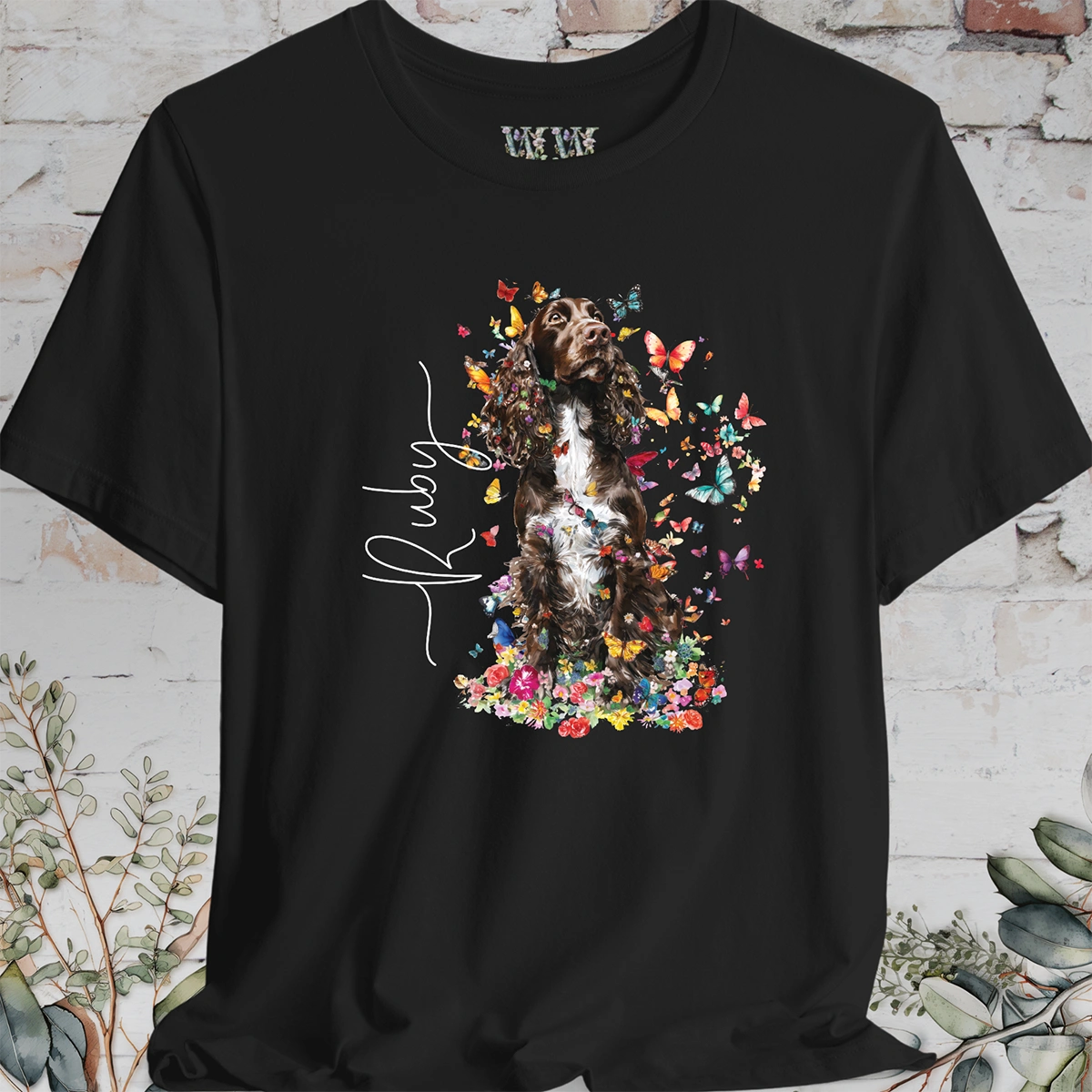 English Springer Spaniel #5 Floral Personalized T shirt