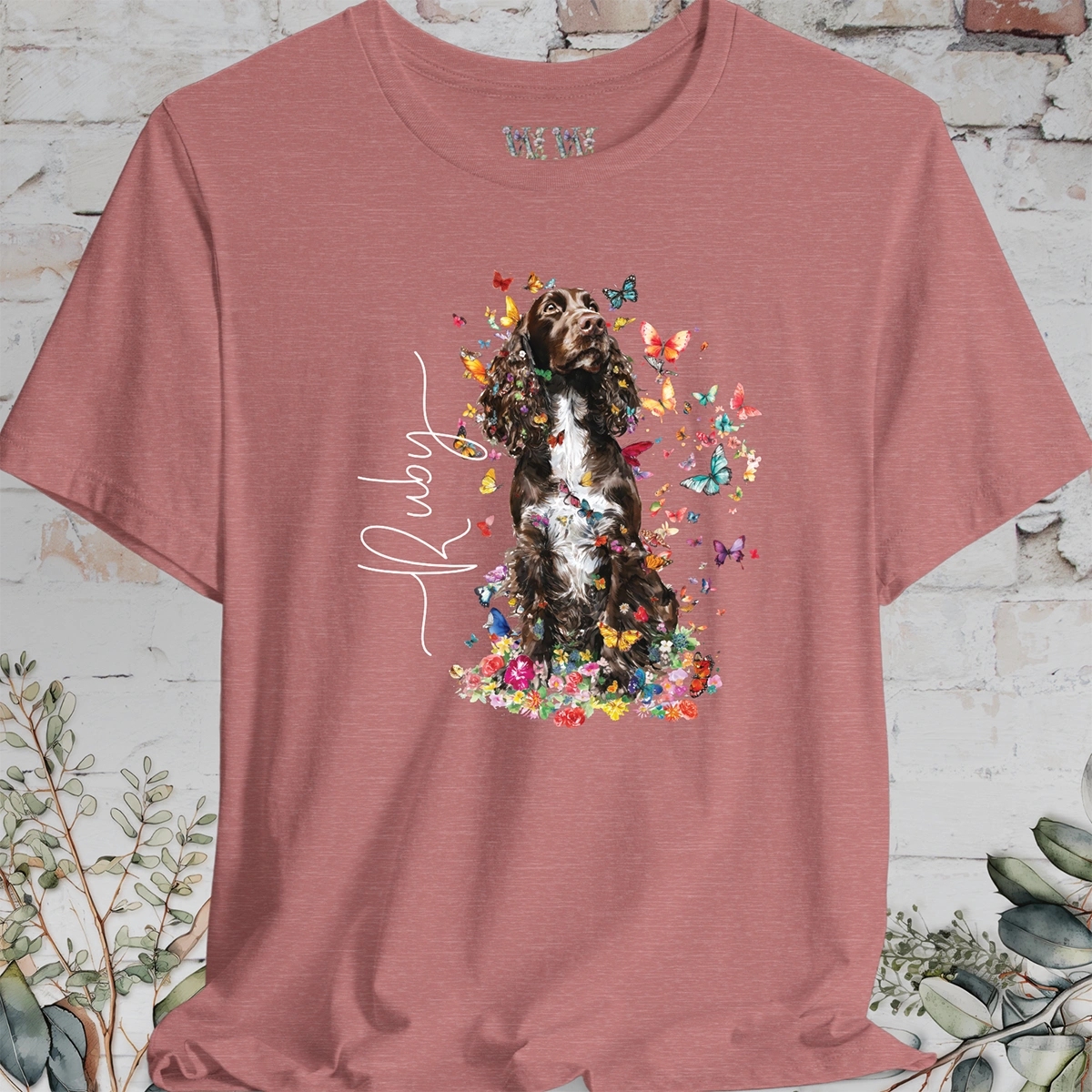 English Springer Spaniel #5 Floral Personalized T shirt